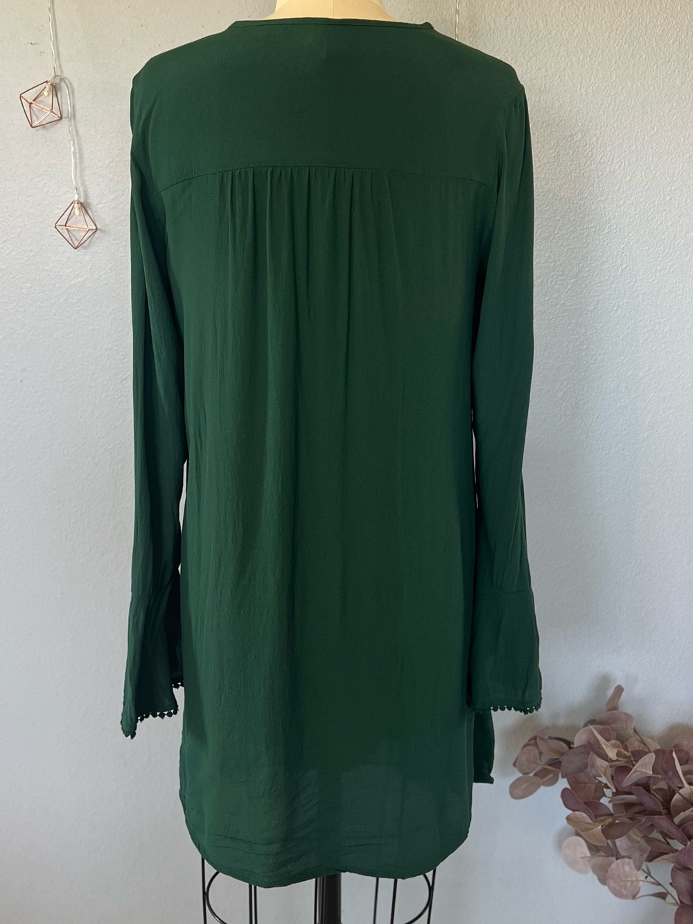 Xhilaration Forest Green Long Sleeve Lace-Up Tunic Dress - Picture 3 of 6
